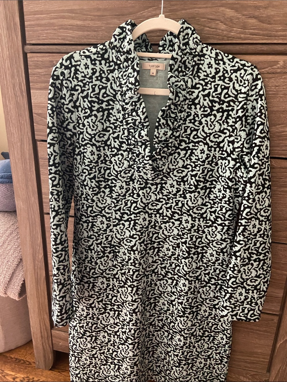 Tyler Black and Blue Patterned Pullover Dress